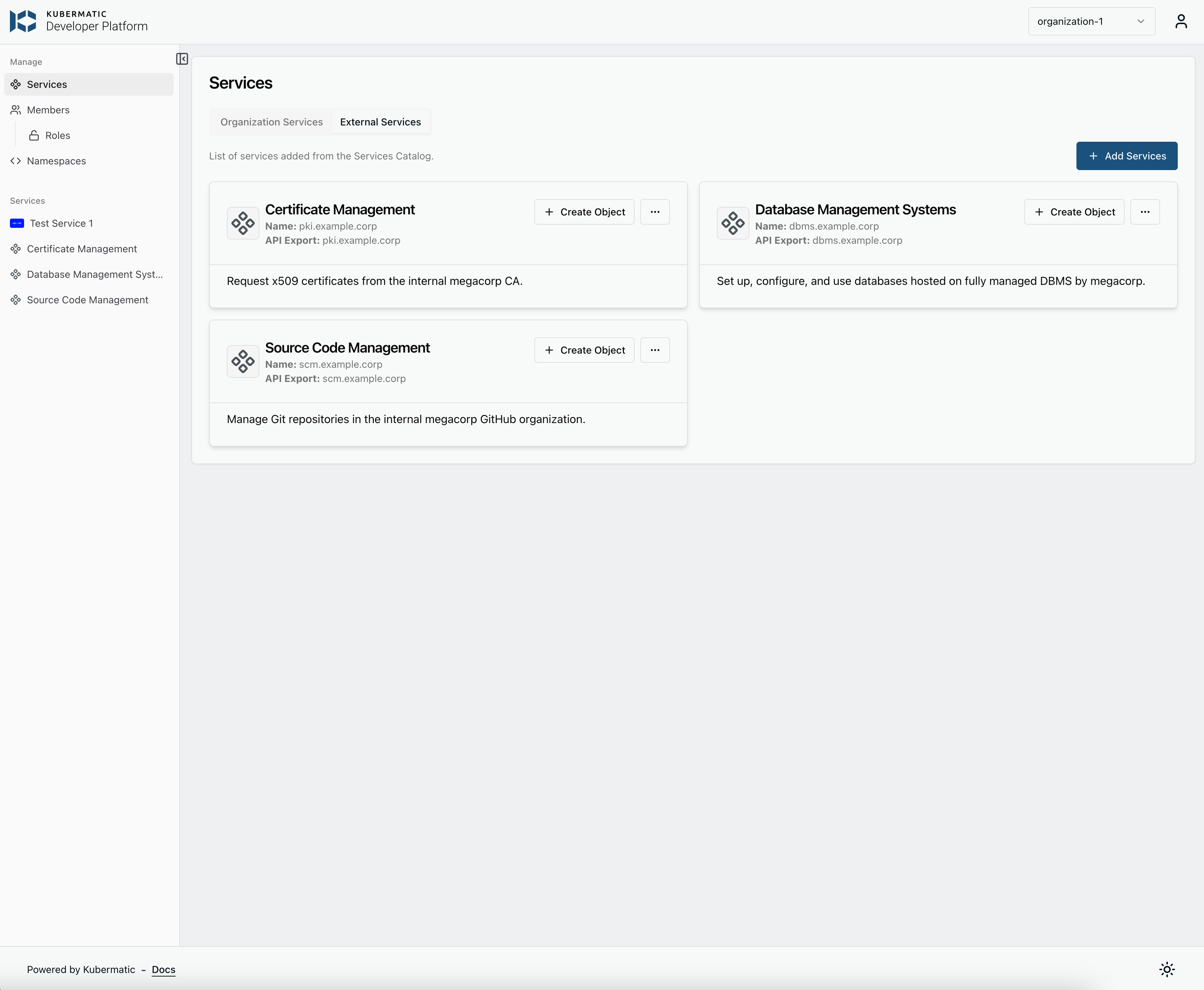 screenshot of Kubermatic Developer Platform